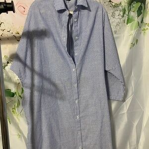 Collard Long Striped button up dress with 3/4 sleeves